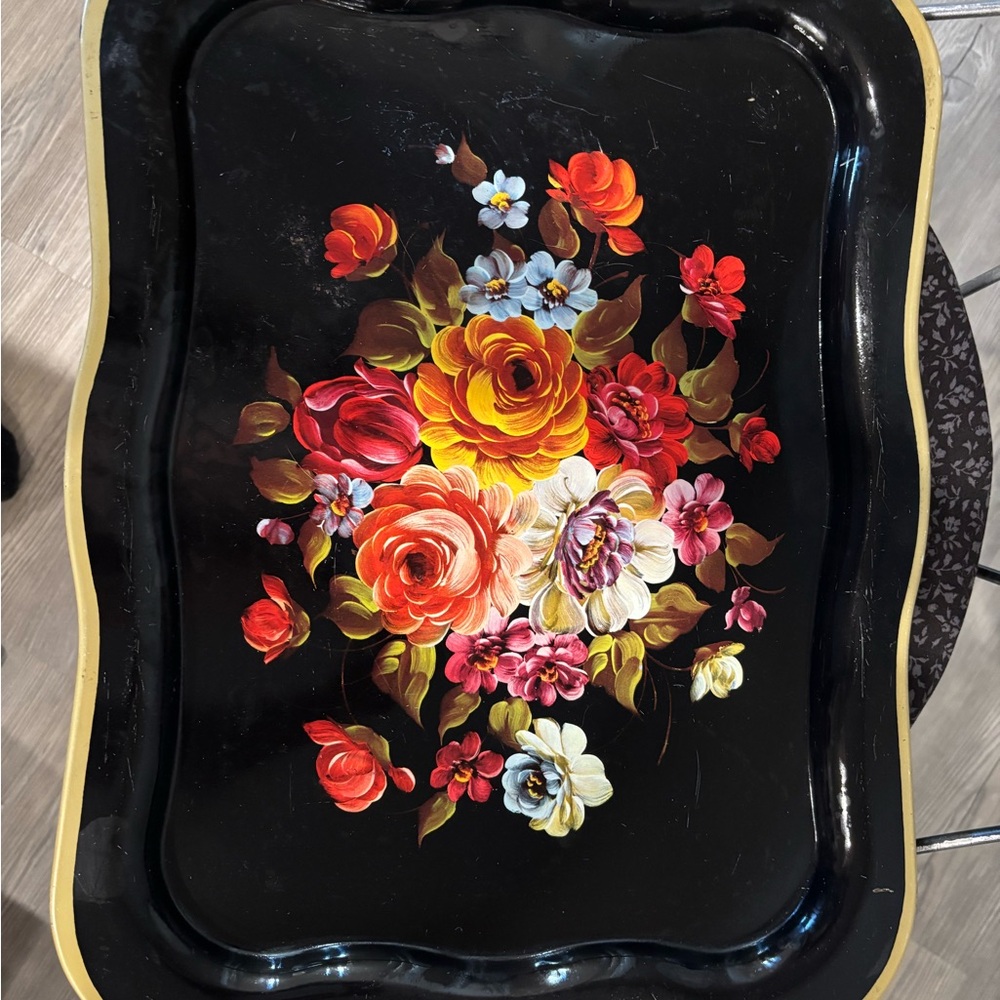Floral Painted Black Tray